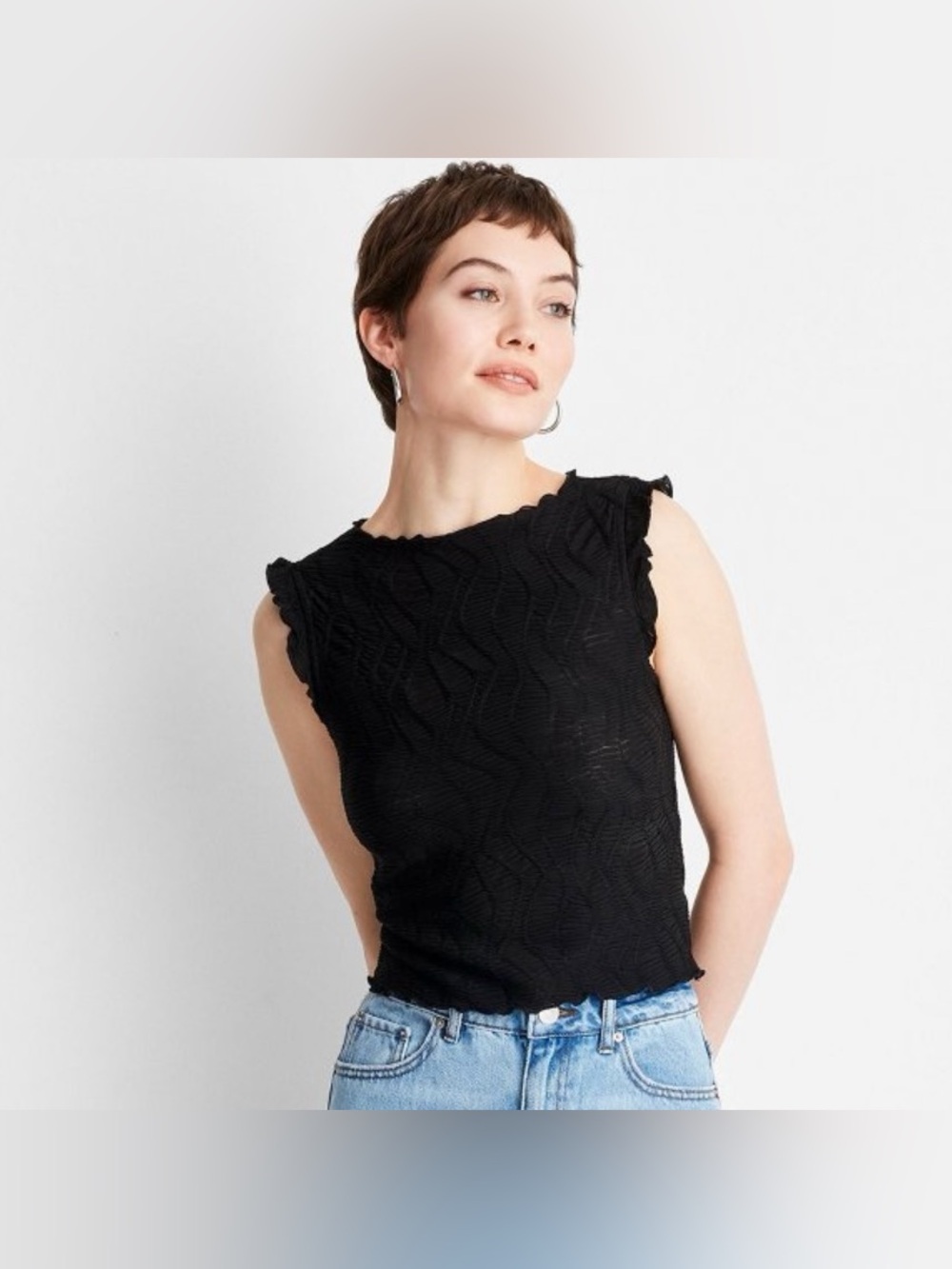 Sleeveless Jacquard Tank Top Edge Top